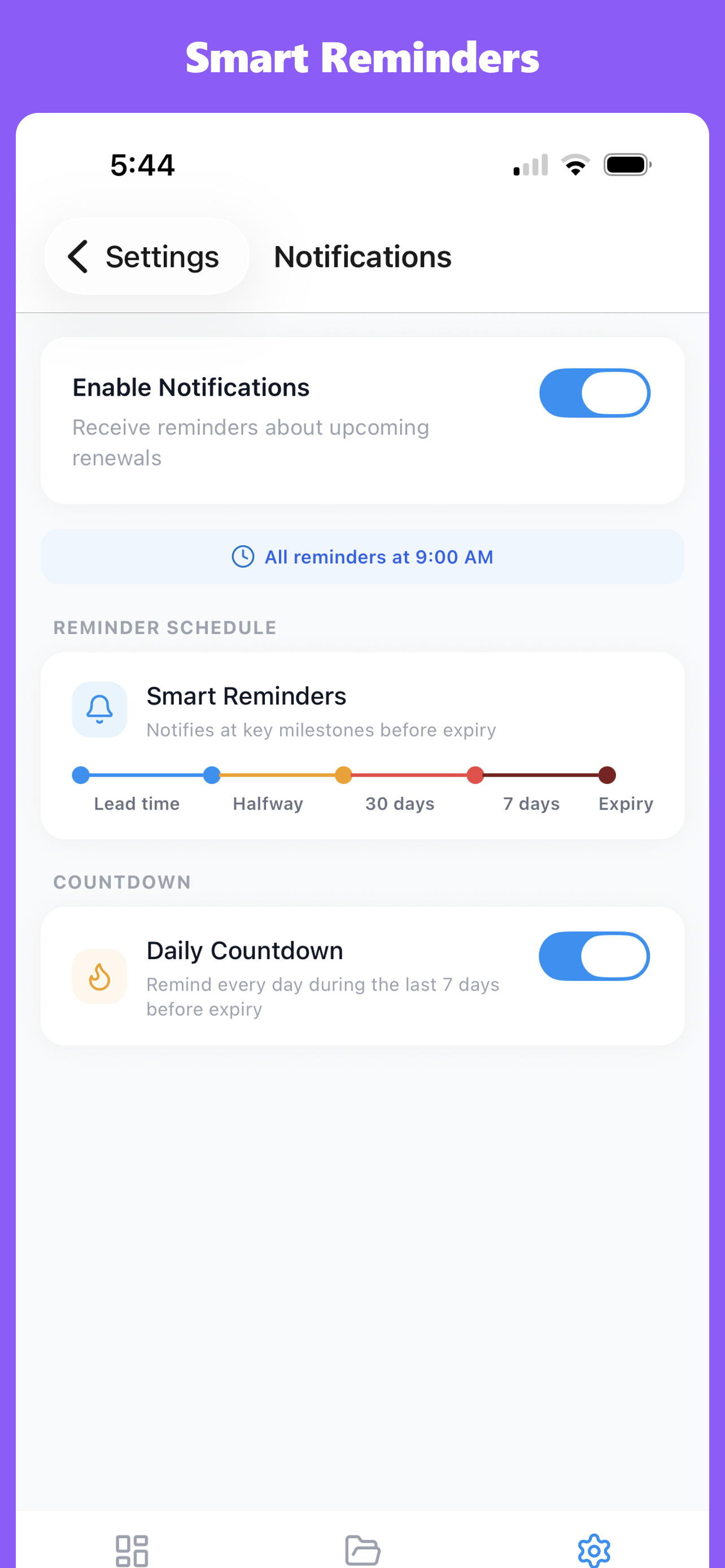 RenewAhead Smart Reminders - never miss a renewal